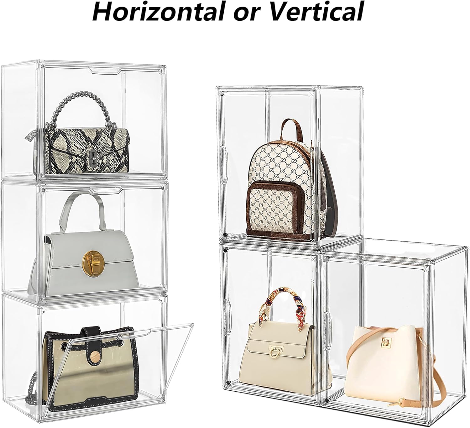 Purse Organizer for Closet,9 Pack Clear Acrylic Display Case for Handbag Organizer, Purse Storage Box with Magnetic Door, Plastic Storage Bins for Book, Collectibles