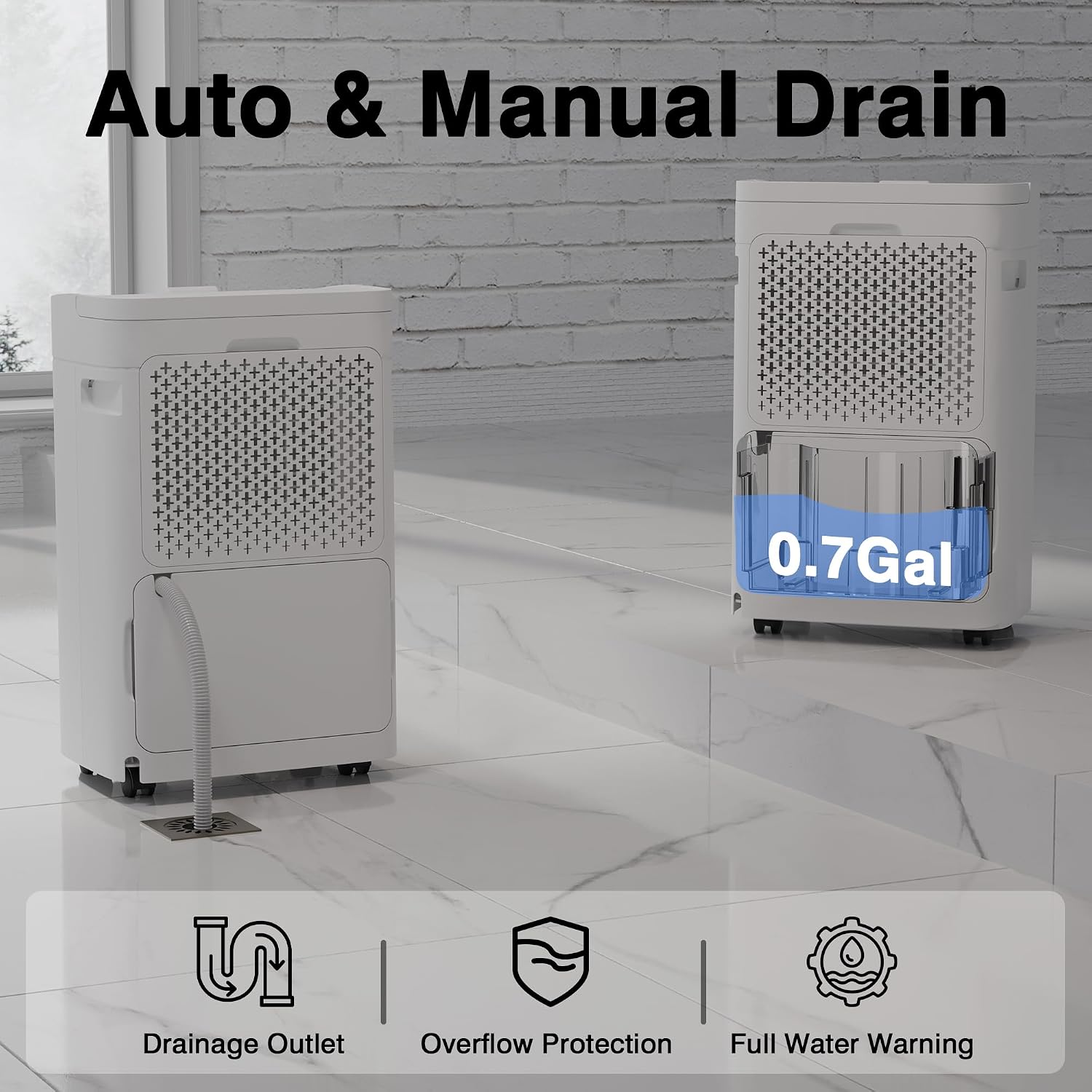 AIRPLUS 4500 Sq. Ft Dehumidifier for Basement, 70 Pints Dehumidifiers for Home with Drain Hose, Continuous Drainage, Intelligent Humidistat, Multifunctional Dehumidifier for bathroom, bedroom