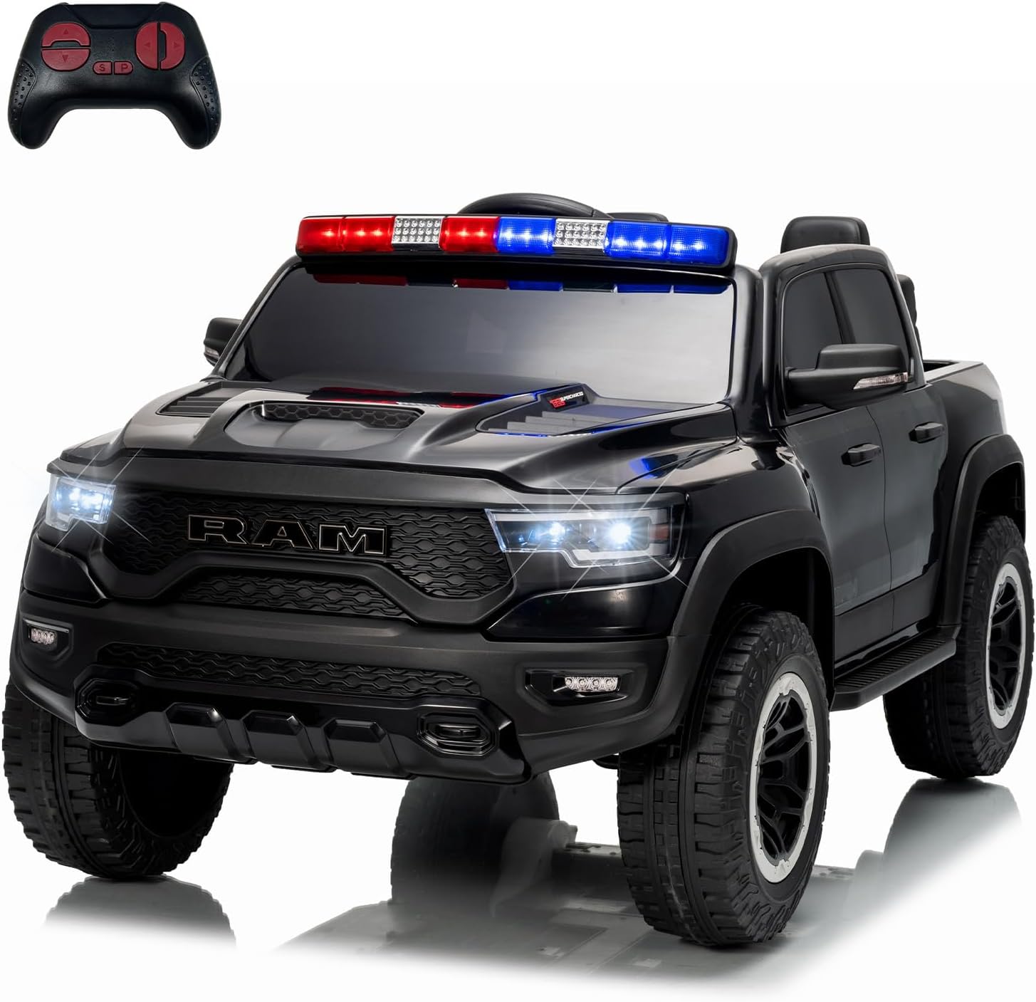Garvee Ride On Car, Licensed RAM 12V Kids Ride On Police Car with Remote Control, Electric Pickup Truck for Toddlers, 3 Speeds, Spring Suspension, LED Lights & Parent Safety Lock