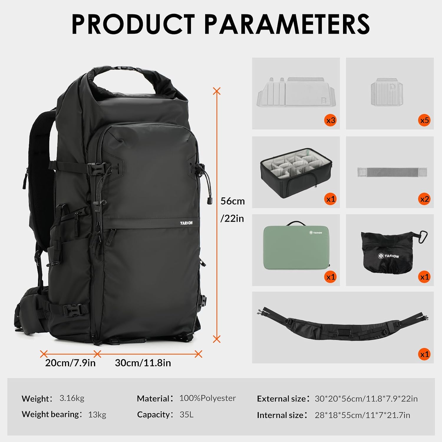 TARION Large Camera Backpack for Photographers - 35L Expandable DSLR Waterproof Camera Bag with 16' Laptop Compartment & Side Access & Adjustable Waist Strap & Rain Cover (Xprober)