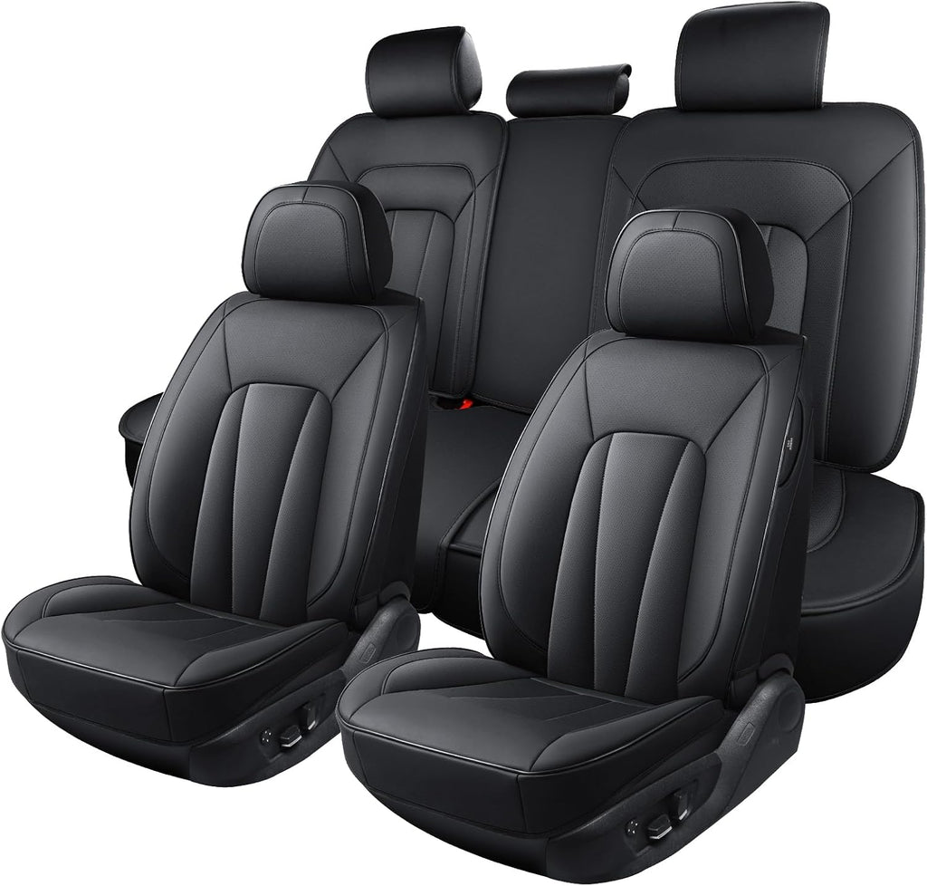 Car Seat Covers,5 Seats Automotive Seat Covers,Breathable Car Seat Protector Waterproof Leather Car Seat Covers for SUV, Sedans and Trucks，Luxury Full Wrapping Edge Seat Covers,Black