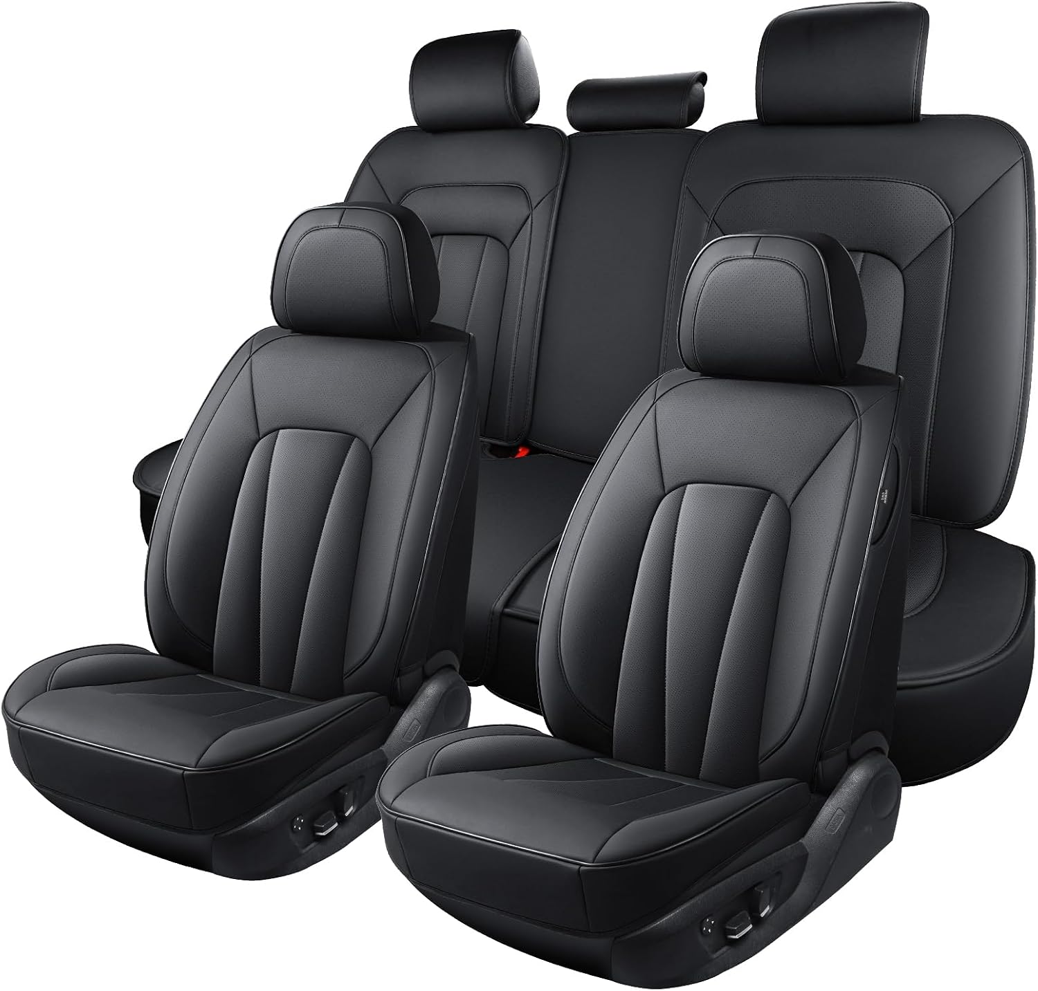 Car Seat Covers,5 Seats Automotive Seat Covers,Breathable Car Seat Protector Waterproof Leather Car Seat Covers for SUV, Sedans and Trucks，Luxury Full Wrapping Edge Seat Covers,Black