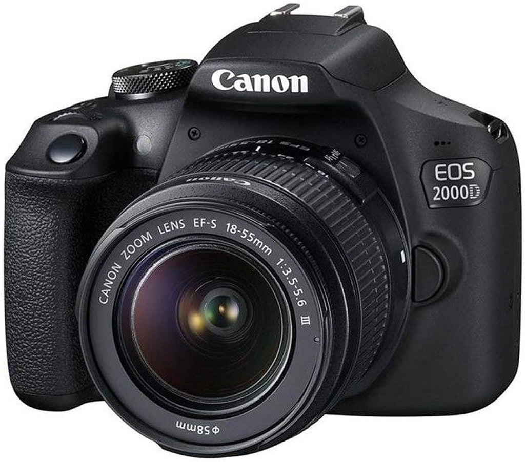 Canon EOS 2000D (Rebel T7) Digital SLR Camera with 18-55mm Lens Kit (Black) - Basic Accessories Bundle of Scandisk 16GB SD Card + SD Card Reader + 58mm 3pcs Filter Kit + Brush Pen (Renewed)