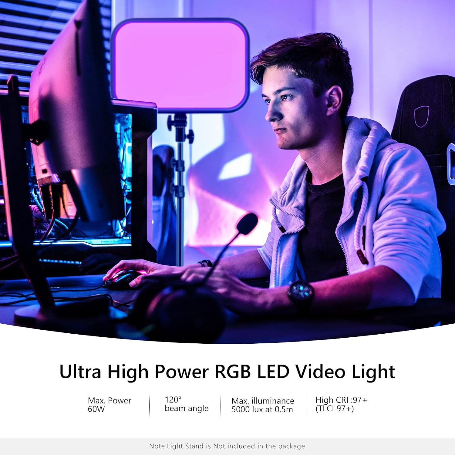 NEEWER 18.3' RGB LED Video Light Panel with APP Control, 360°Full Color, 1 Pack 60W Dimmable 2500K~8500K RGB LED Panel CRI/TLCI 97+ with 17 Special Scenes Effect for Game YouTube Zoom Photography