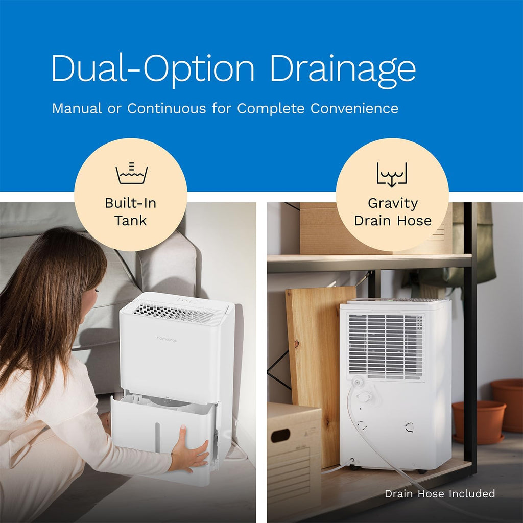 hOmeLabs Dehumidifier 4,500 Sq Ft Wi-Fi (32 Pint MAX 80 Pint at 95°F, 90% RH) for Advanced Humidity & Moisture Control, Quiet, Efficient, Auto Shut-off, Ideal for Home, Basement, Office