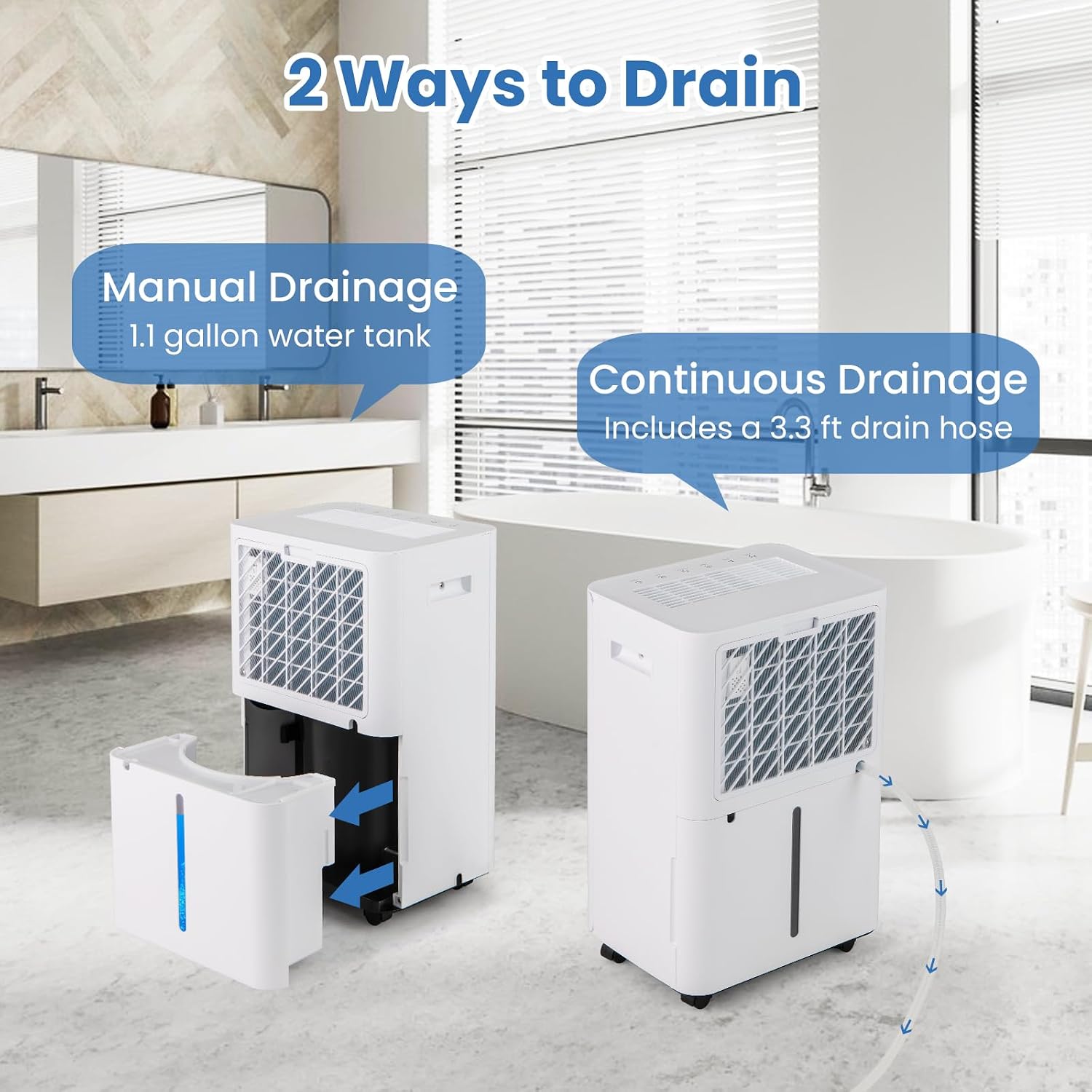 COSTWAY 54 Pints Dehumidifier for Basement, 4500 Sq.Ft Dehumidifier with 3 Modes, 24H Timer, LED Display, 3-Color Indicator Light, Child Lock, Drain Hose & Auto Defrost for Bathroom Bedroom