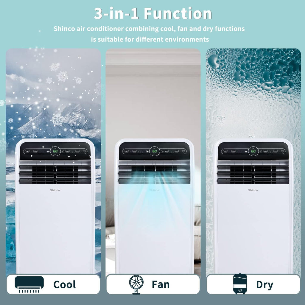 Shinco 10,000 BTU Portable Air Conditioner, Portable AC Unit with Built-in Cool, Dehumidifier & Fan Modes for Room up to 400 sq.ft, RC, 24 Hour Timer, Window Kit
