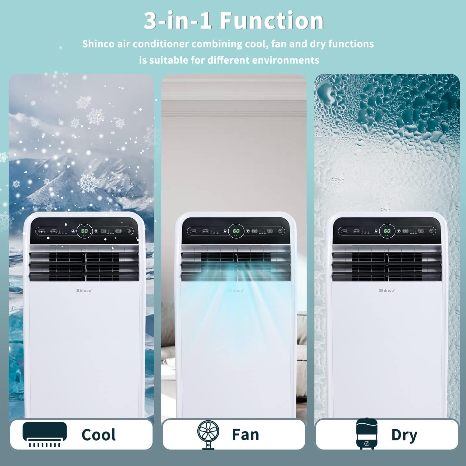 Shinco 10,000 BTU Portable Air Conditioner, Portable AC Unit with Built-in Cool, Dehumidifier & Fan Modes for Room up to 400 sq.ft, RC, 24 Hour Timer, Window Kit