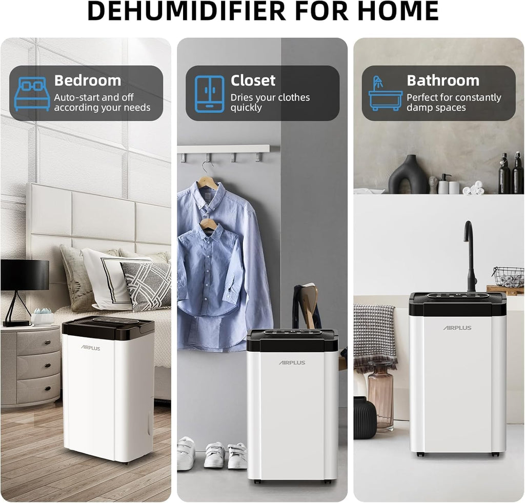 AIRPLUS 4500 Sq. Ft Dehumidifiers for Home, 70 Pints Dehumidifier for Basement with Drain Hose, Continuous Drainage, Intelligent Humidistat, Dehumidifier for bathroom, bedroom, Large Room, 1909