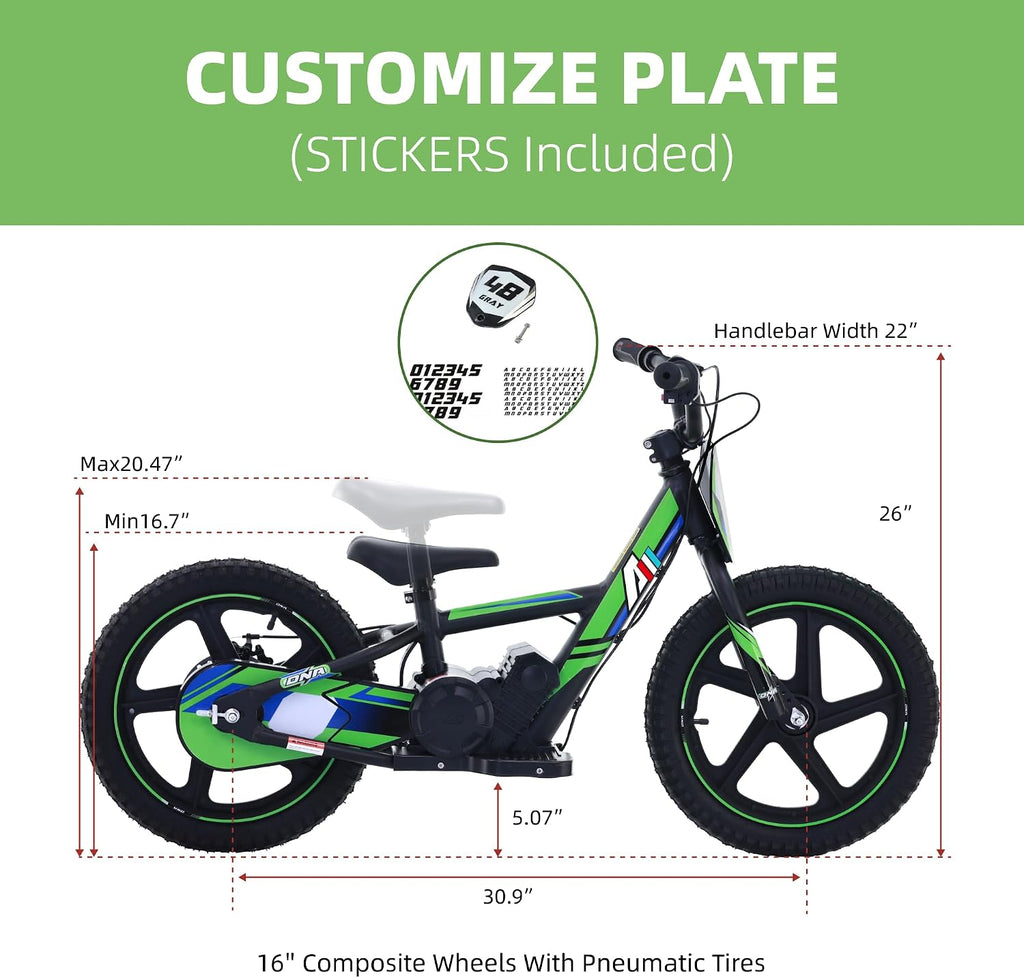 AIII Lightweight Electric Dirt Bike for Kids, 170/340W Electric Motorcycle Up to 10/12MPH, 24V Detachable Battery, Hand-Operated Dual Brakes Electric Balance Bike for Ages 3-6/5-12