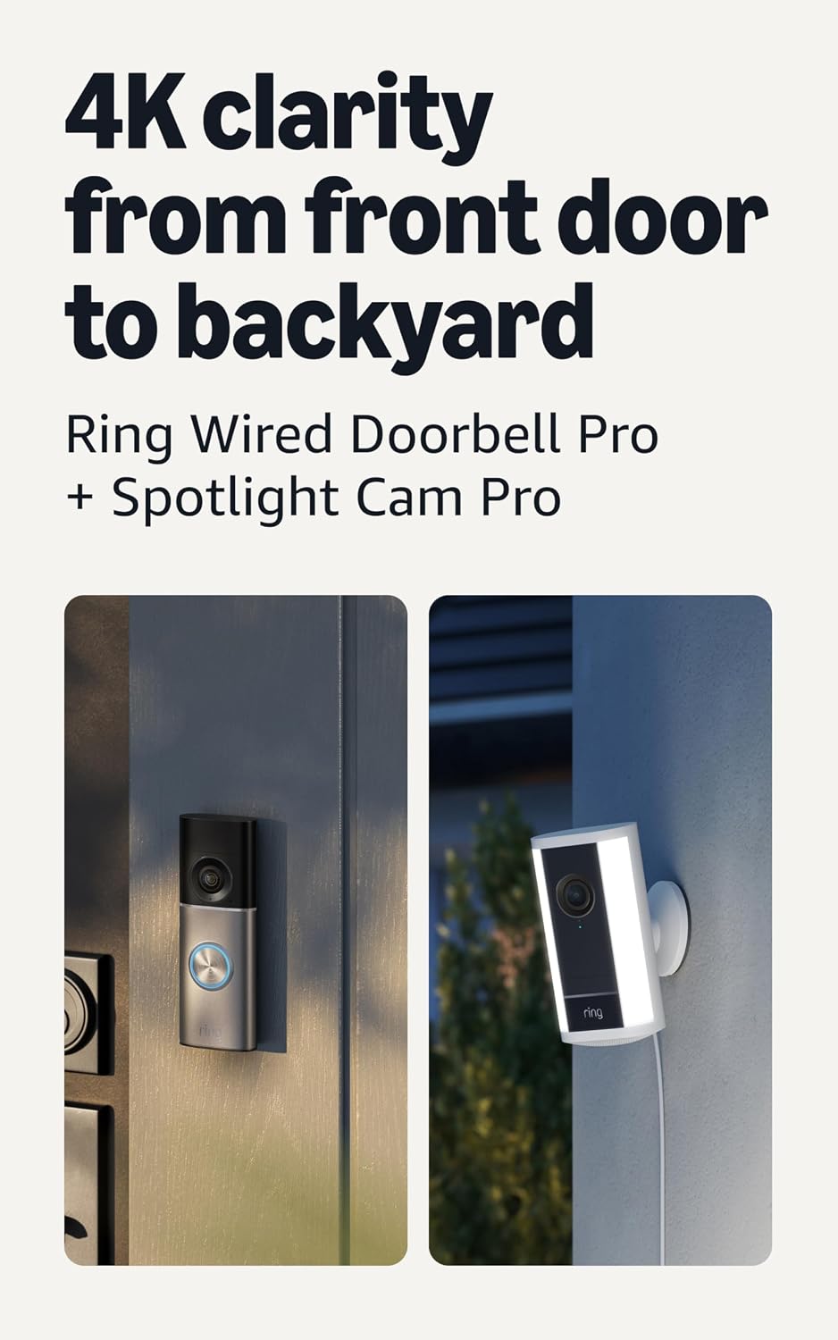 Ring Wired Doorbell Pro (Newest Model), Deep Silver with Spotlight Cam Pro, Plug-In (Newest Model), White
