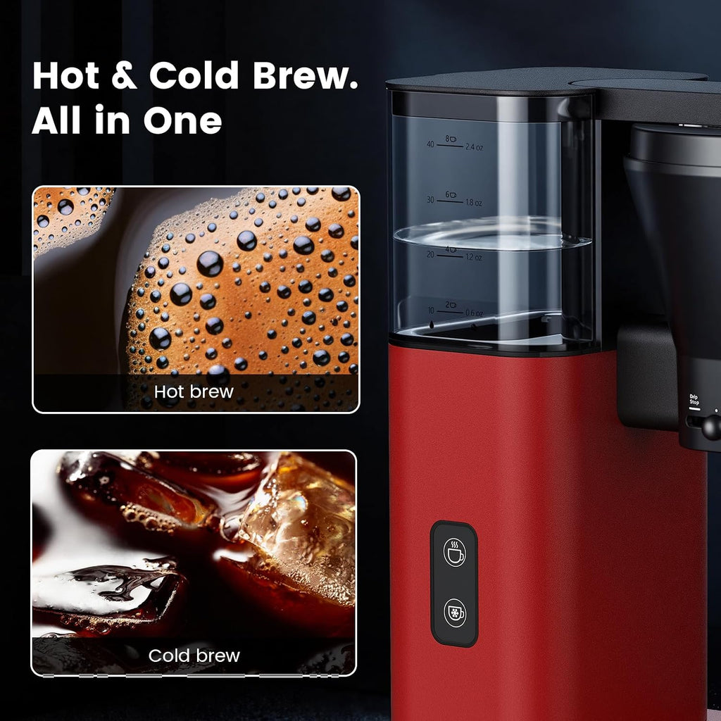 Kismile Drip Coffee Machine,SCA Certified Coffee Maker,Pour Over Coffee Brew with 3s Instant Heat 197-205℉, Adjustable Flow Control, Deep Cold Brew & Keep Warm 40 Min, Easy to Clean (Red)