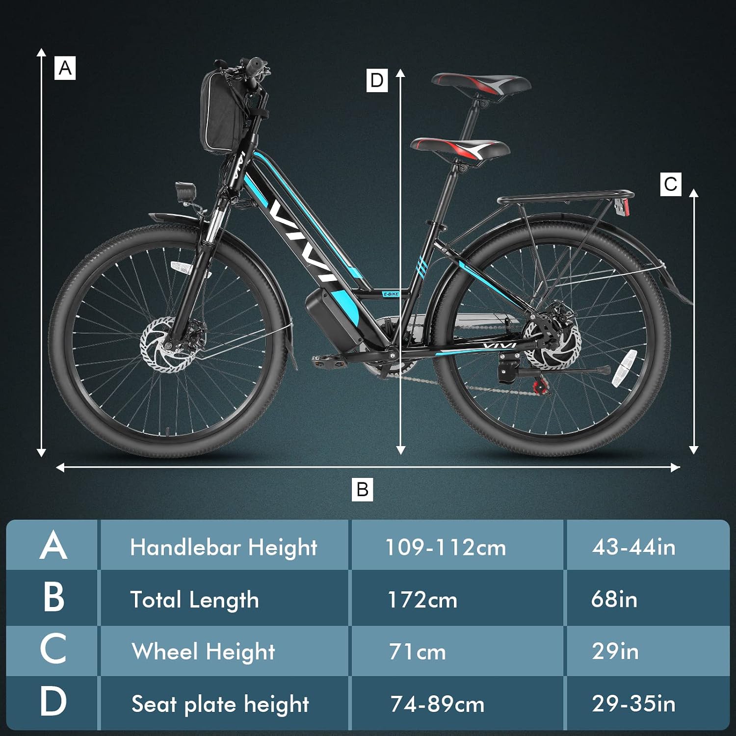 Vivi MT26GUL Electric Bike 26' Step Through Electric Bicycle with Removable 48V 374.4Wh Battery, 750W Peak Motor, 20Mph Top Speed, Up to 50 Miles, Cruise Control, 7 Speed, SGS Certified to UL2849