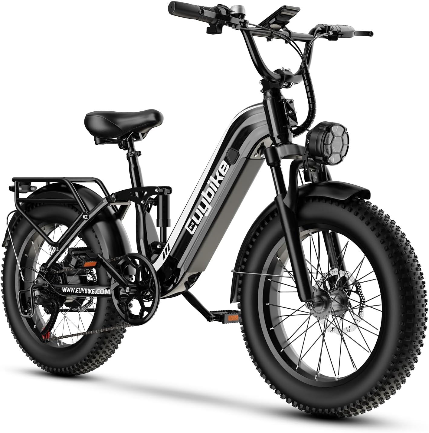 EUYBIKE Electric Bike for Adults 1400W Peak, 48V 20AH(960WH) Removable Battery, 20'x4' Fat Tire Full Suspension 80 Miles Range Step-Thru Hunting Ebike, 7-Speed Dual Brakes Electric Bicycle