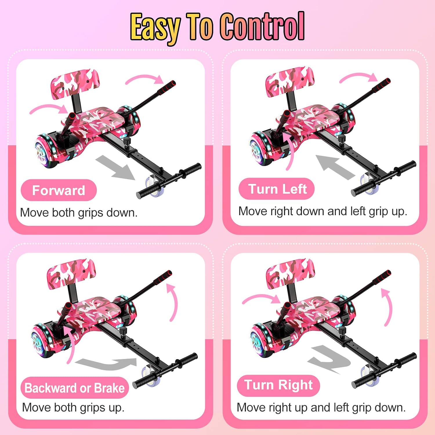 Scooter Seat Attachment, Scooter with Go Kart for Kids Boys Girls Adults, LED Lights, Bluetooth(Include Go-Kart)