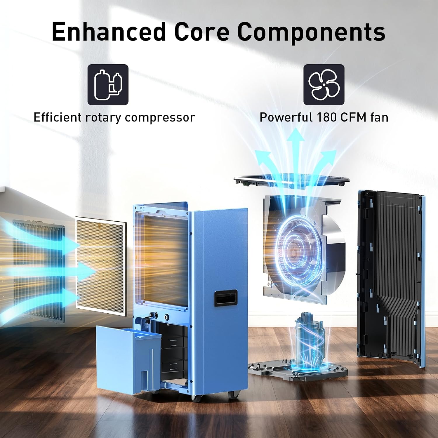 120 PPD Commercial Dehumidifier with Pump & Drain Hose, LGR Technology, Auto Defrost, for Basements, Large Rooms, Warehouses & Storage Areas, 5-Year Coverage