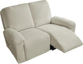 vctops 6 Pieces Cotton Linen Recliner Loveseat Slipcovers Rustic Stretch Soft Sofa Couch Cover Anti-Slip Furniture Protector with Elastic Bottom for Kids Cats Dogs (Beige Grey,2 Seat)