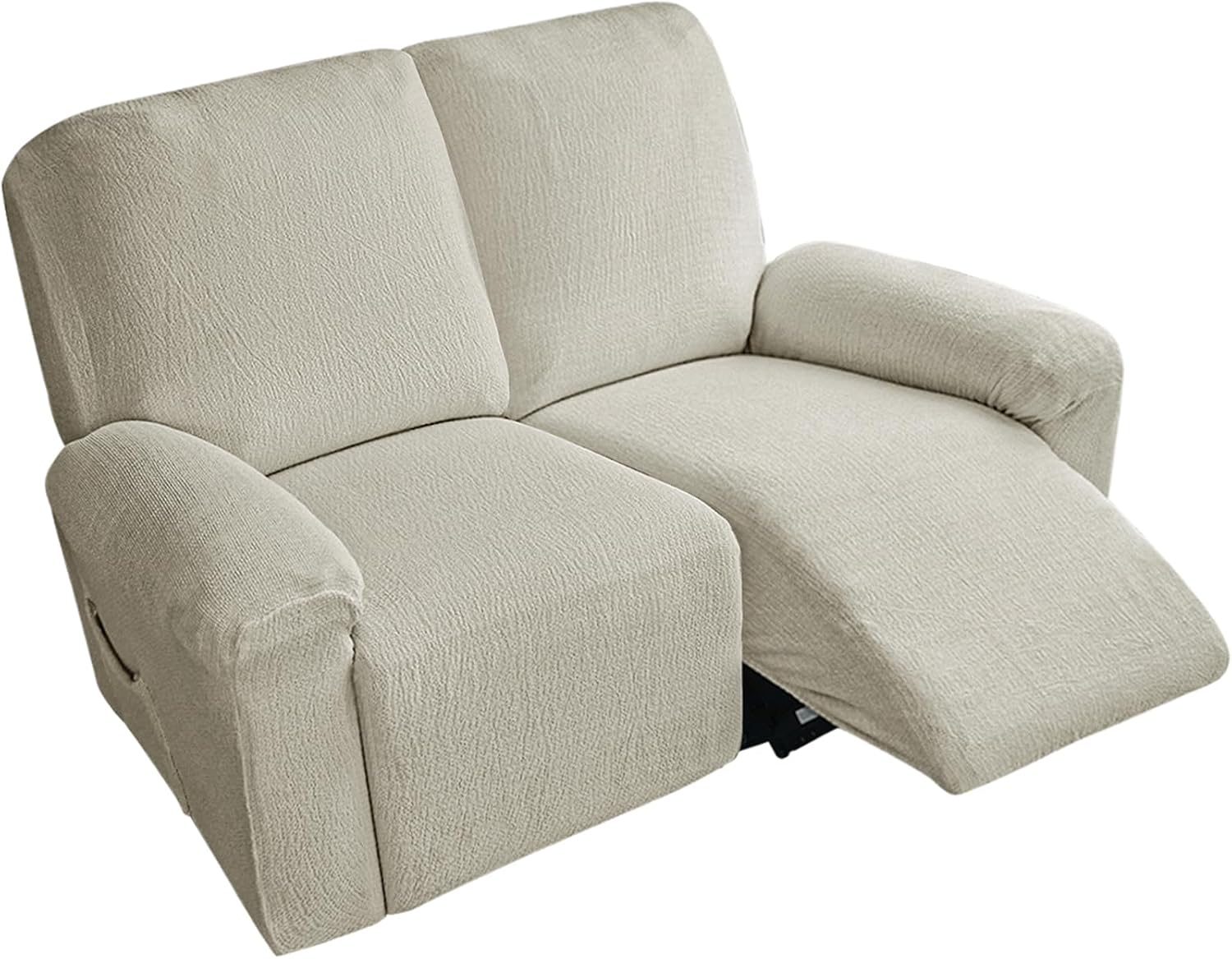 vctops 6 Pieces Cotton Linen Recliner Loveseat Slipcovers Rustic Stretch Soft Sofa Couch Cover Anti-Slip Furniture Protector with Elastic Bottom for Kids Cats Dogs (Beige Grey,2 Seat)