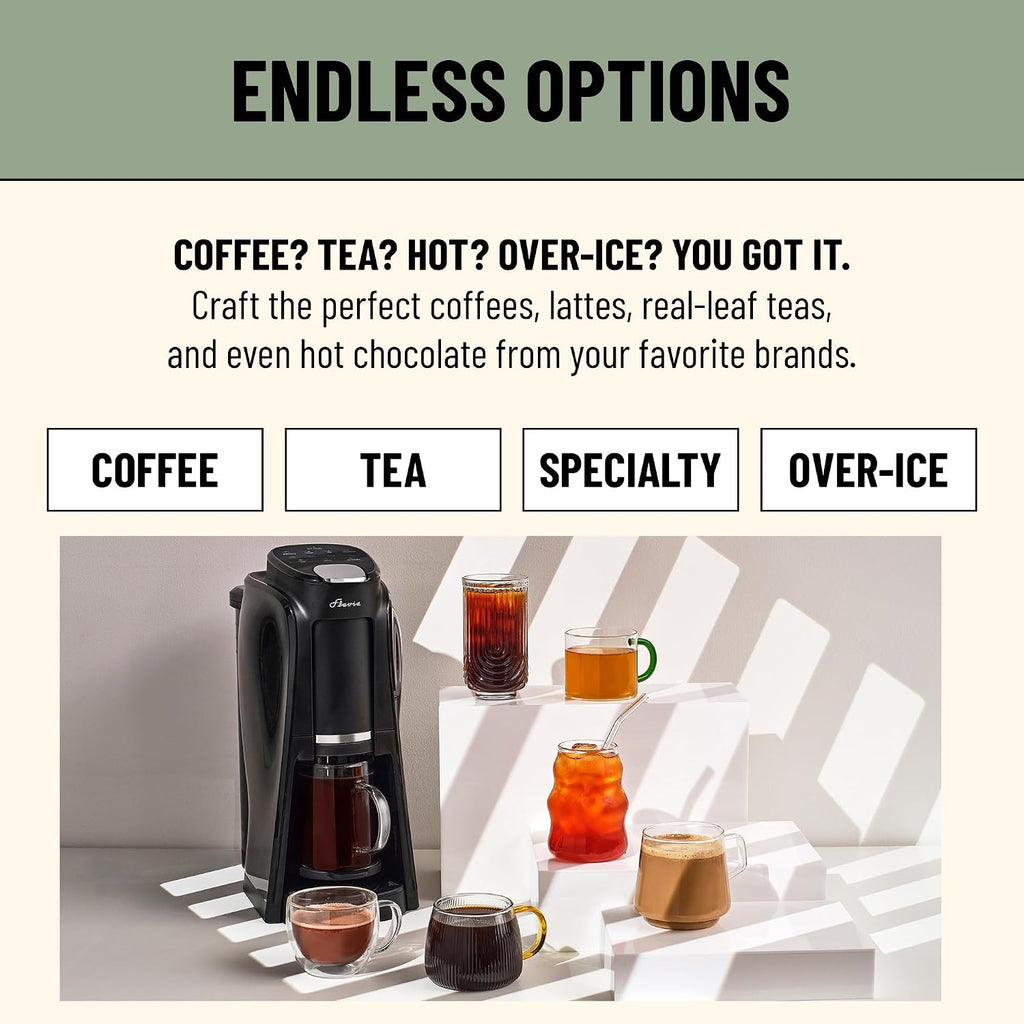 Flavia Aroma Brewer Bundle with 84 Freshpacks and 1 Merchandiser - Coffee Machine, Makes Coffee, Lattes, Tea, and other Hot or Iced Beverages, Multiple Brew Sizes, Black, Works ONLY with Freshpacks