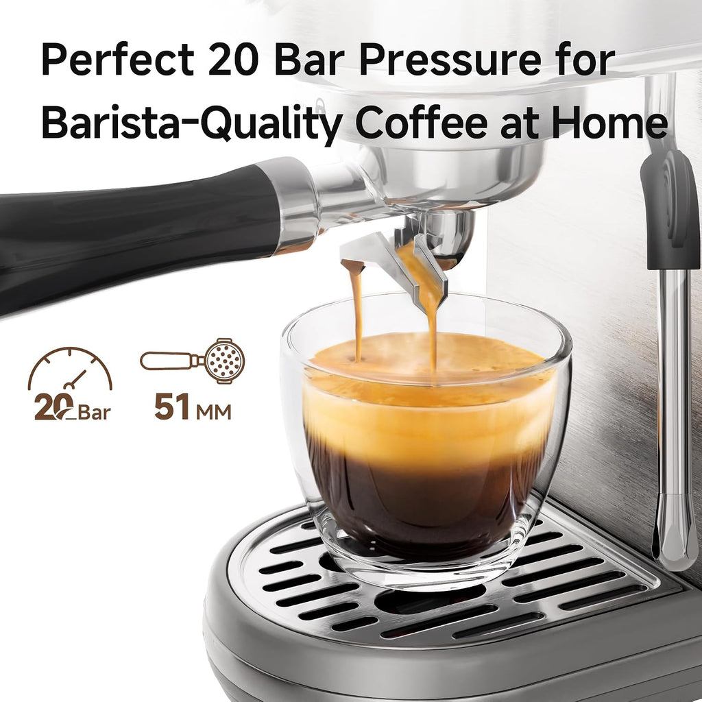 HIBREW H10B - Professional Espresso Machine - Cappuccino Maker with Milk Frother, Adjustable Temperature & Cup Volume, with Display, Pressure Gauge & Stainless Steel Body