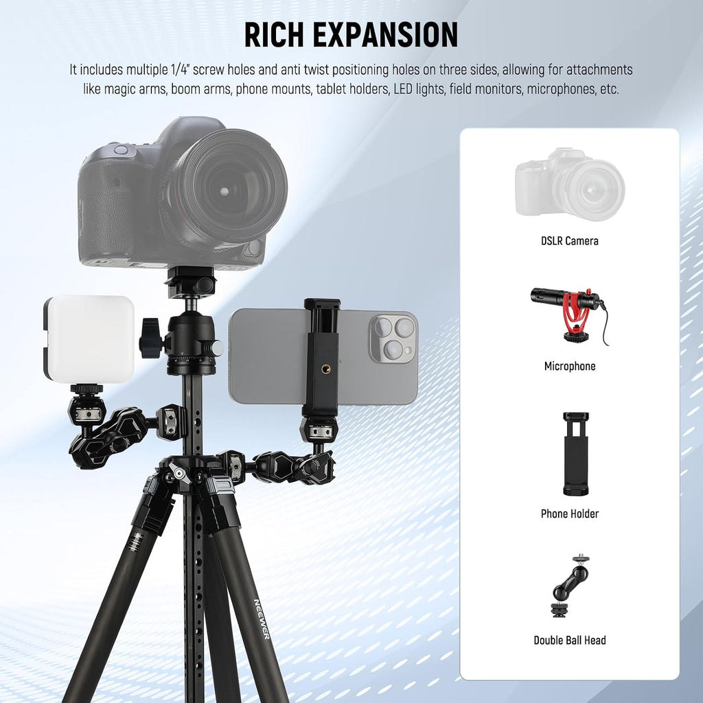 NEEWER 60.4' Travel Tripod Carbon Fiber with Detachable 360° Ball Head, Lightweight Video Camera Stand with Metal Quick Flip Buckle, Arca Type QR Plate Compatible with PD, LT36