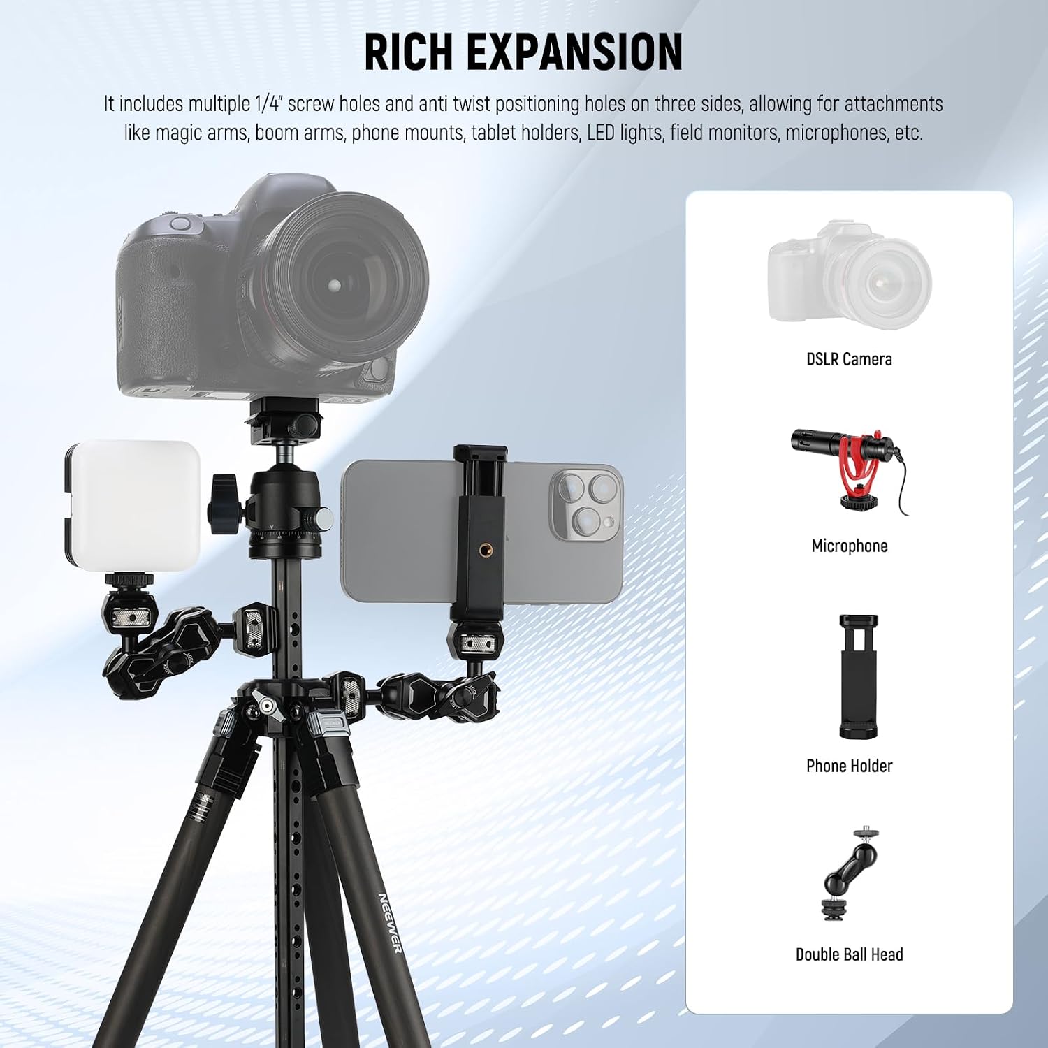NEEWER 60.4' Travel Tripod Carbon Fiber with Detachable 360° Ball Head, Lightweight Video Camera Stand with Metal Quick Flip Buckle, Arca Type QR Plate Compatible with PD, LT36