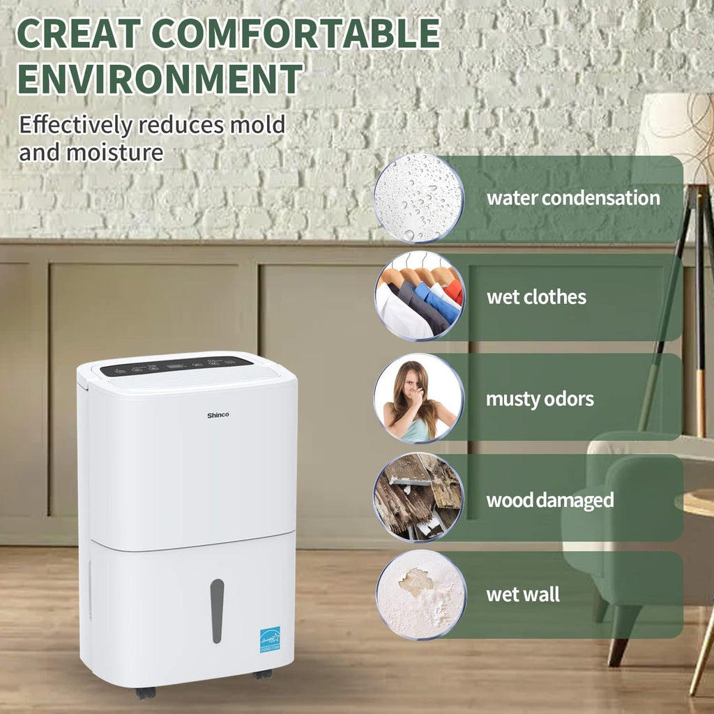 Shinco 7,000 Sq.Ft Energy Star Dehumidifier with Pump and WIFI, Ideal for Large Industrial Rooms and Home Basements, Efficient Moisture Removal and Humidity Control, 1.85 Gallons Water Tank