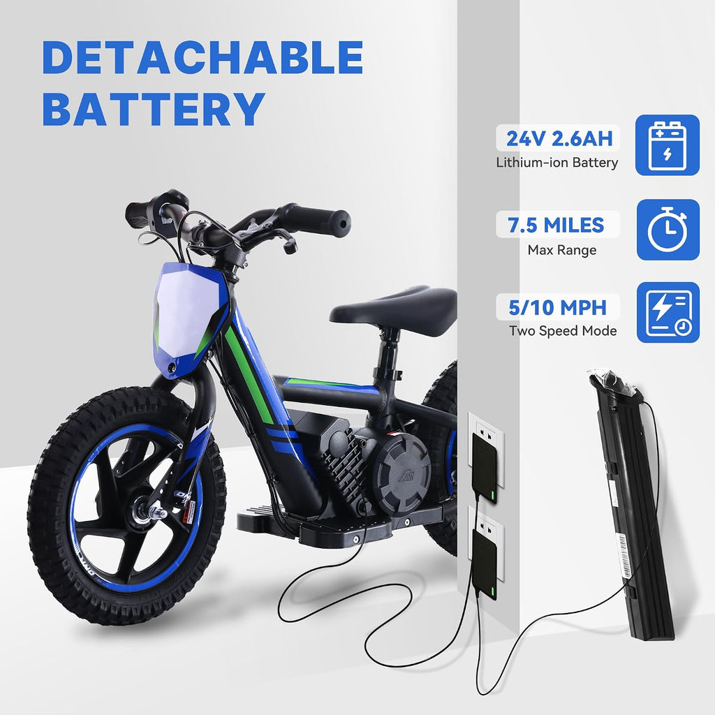 Lightweight Electric Dirt Bike for Kids,170W Racing Motorcycle for Ages 3-6, Detachable Battery, Adjustable Seat, Safe Speeds Up to 10 MPH, Mini Motocross Bike 12' Off Road Tires, Blue