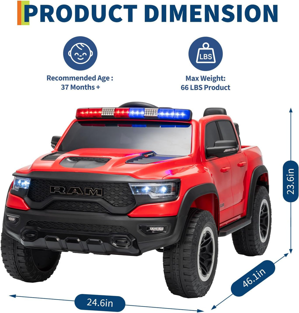 Garvee Ride On Car, Licensed RAM 12V Kids Ride On Police Car with Remote Control, Electric Pickup Truck for Toddlers, 3 Speeds, Spring Suspension, LED Lights & Parent Safety Lock