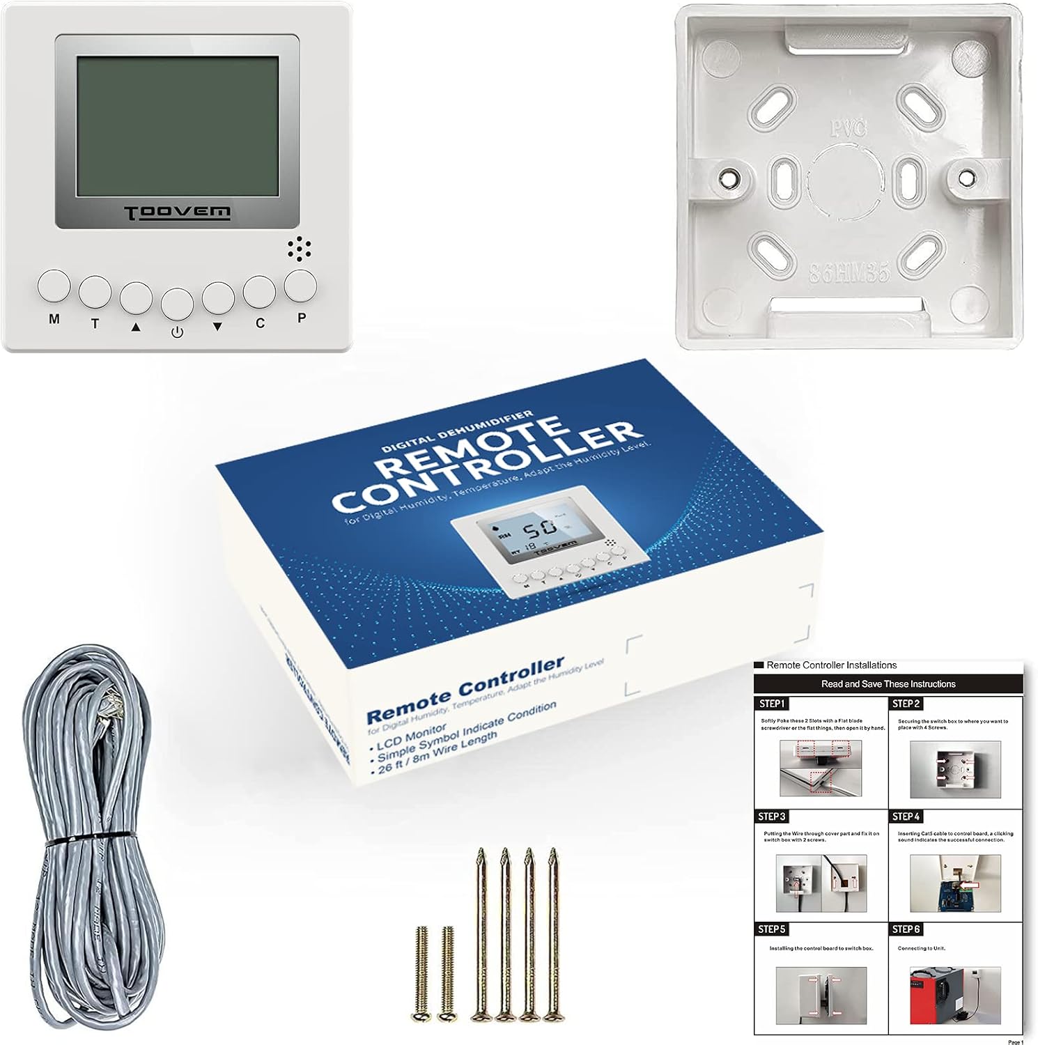 Abestorm Remote Controller for Digital Humidity, Temperature, Adapt the Humidity Level, for Crawl Space Basement Dehumidifier Guardian SN35P SN55 SN65 SN90 SNS90 SNS100 SNS120 Hurricane 140P, White