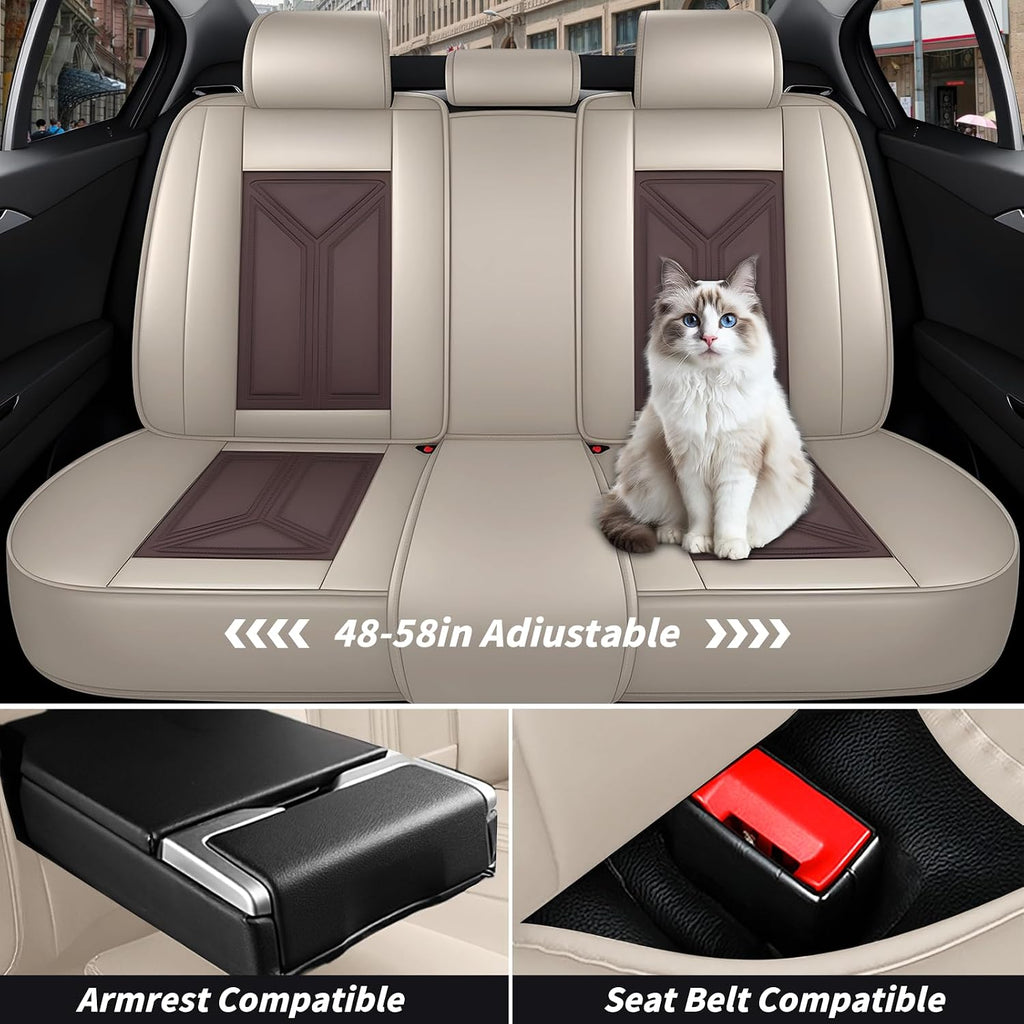 Arazi Car Seat Covers Full Set for Toyota Prius 2001-2025, Nappa Leather Seat Cover Full Coverage Waterproof Seat Protector (Beige&Brown,5 Seats Standard)