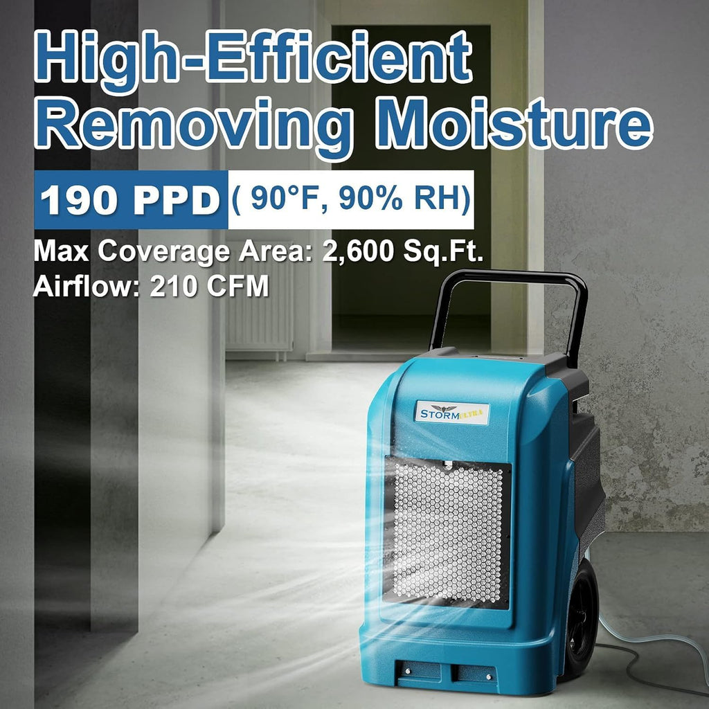ALORAIR 190 PPD LGR Commercial Dehumidifier with Pump & Drain Hose, Smart APP Control up to 2,600 Sq.Ft Industrial Dehu for Home, Water Damage Restore, Basements, Job Sites, 5 Years Limited Warranty