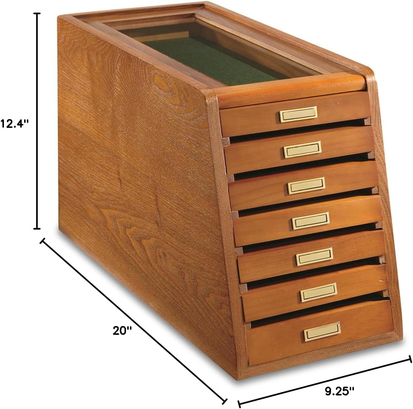 CASTLECREEK Collector's Cabinet Display Case for Collectibles, Wood 7-Drawer Storage Organizer Oak