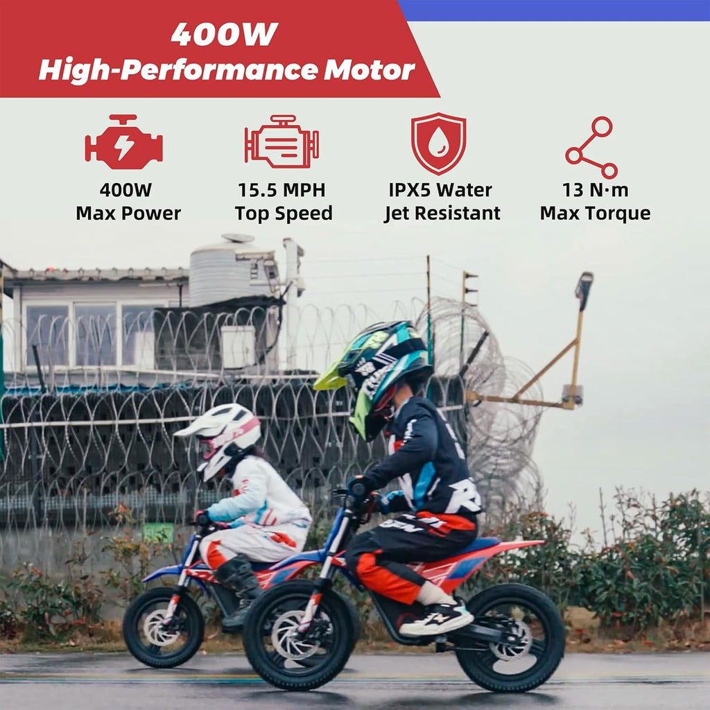 RFN E250 36V Kids Electric Dirt Bike, Electric Motorcycle with 400W Motor | 15.5 mph Max Speed,11.2-Mile Range & 3 Speeds for Ages 3-6