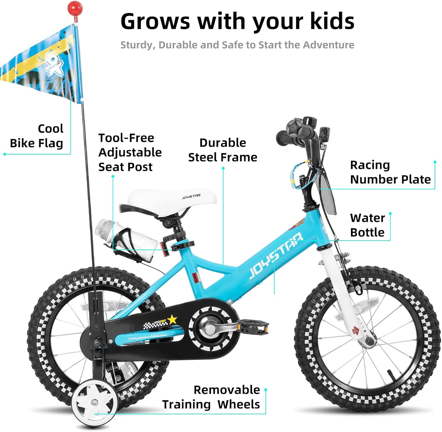 JOYSTAR Little Daisy Kids Bike for Girls Boys Ages 2-7 Years, 12 14 16 Inch Girls Bikes with Doll Bike Seat & Streamers, Boys Bike with Flag & Number Plate, Multiple Colors