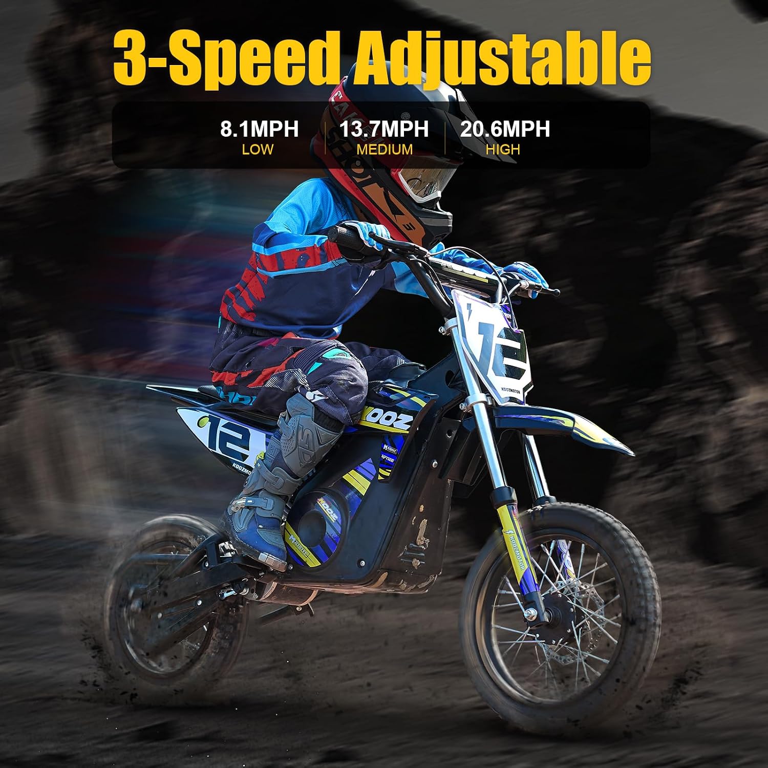 KOOZ HP112E PRO 36V 1000W Electric Dirt Bike for Kids, 3 Speed Modes Teen Electric Motorcycle Up to 20.6 MPH& 19 Miles Long-Range, Dual Suspension & Disc Brake, 16' Sturdy Tire