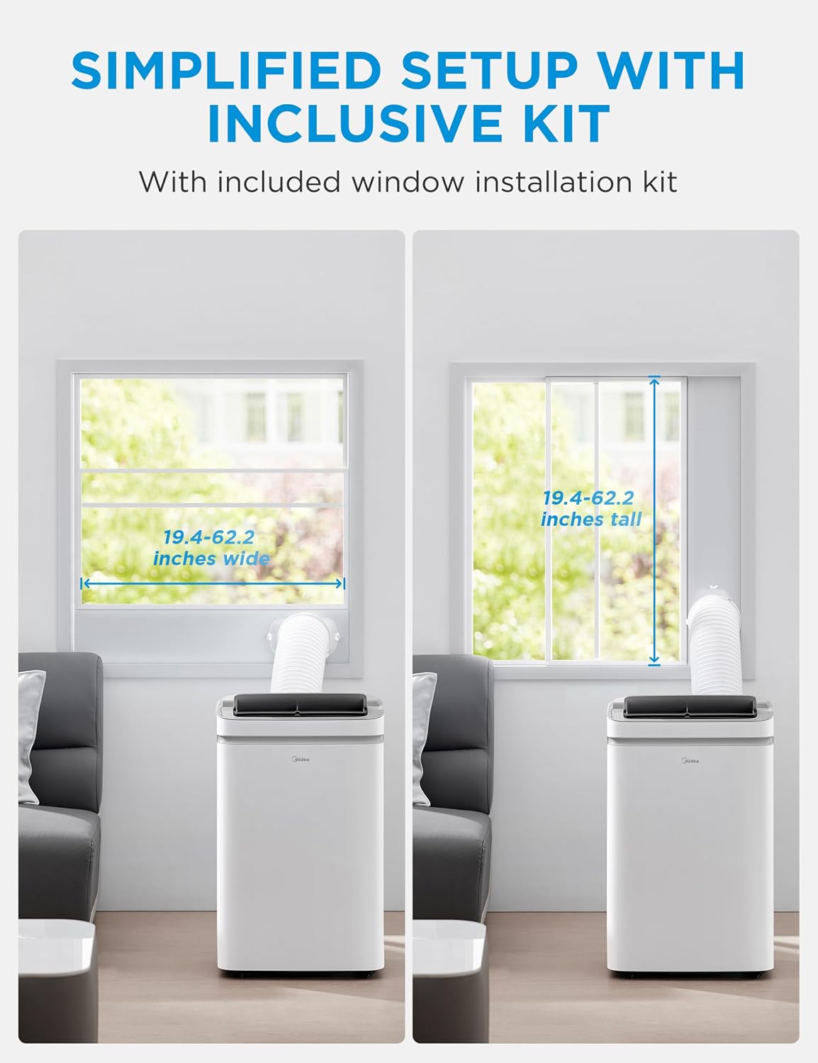 Midea 14,000 BTU ASHRAE (10,000 BTU SACC) Portable Air Conditioner, Cools up to 450 Sq.Ft., with Dehumidifier&Fan mode&Heat, Control with Remote, Amazon Alexa&Google Assistant, Easy-to-use and Instal