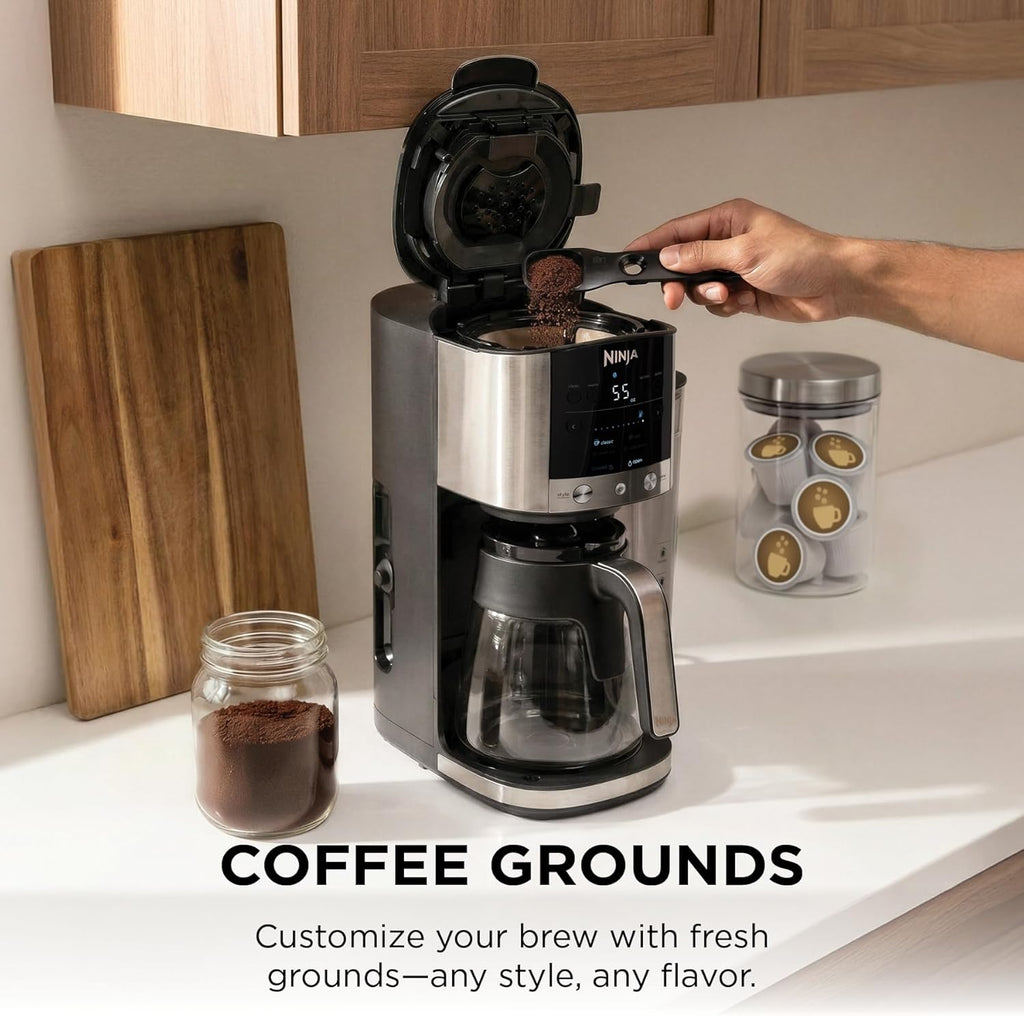 Ninja DualBrew Coffee Maker | Brew Coffee Grounds & Pods | Brew Classic, Rich, Over Ice, & Cold Brew | Brew Single-Serve Cup to Full 12-Cup Carafe | Stainless Steel | GP161
