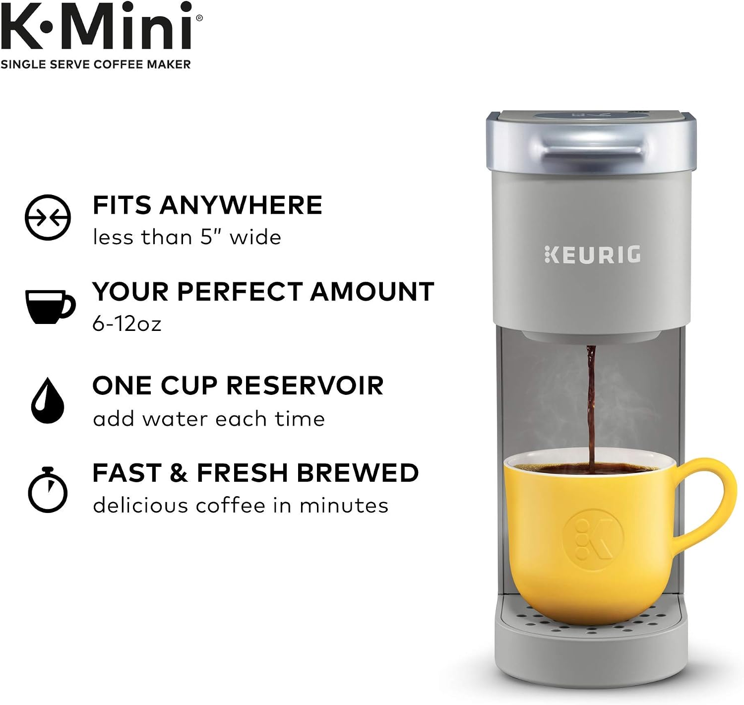 Keurig K-Mini Single Serve Coffee Maker, Studio Gray, 6 to 12 oz. Brew Sizes & K-Supreme Single Serve K-Cup Pod Coffee Maker, MultiStream Technology, White