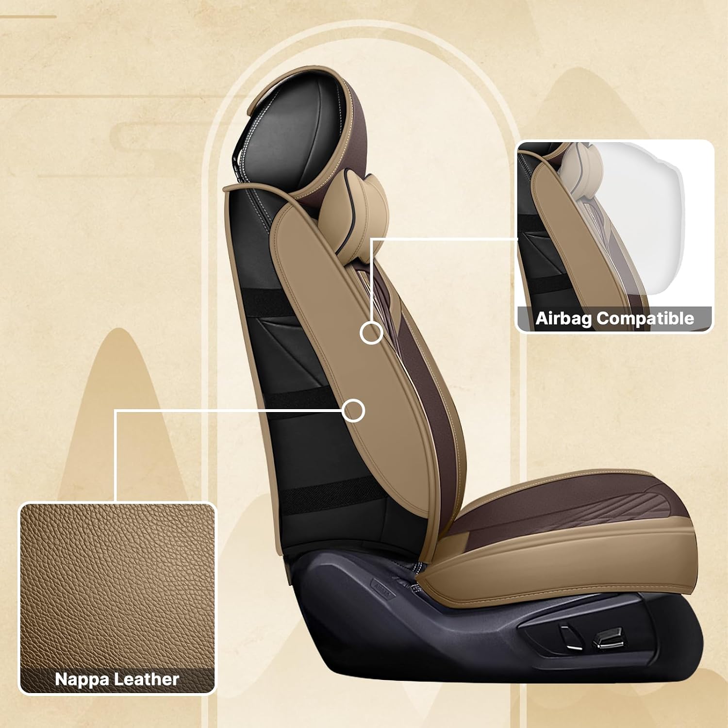 Fit for RAM 1500/2500/3500 2010-2026 Seat Covers, Fashion Sport Seat Cover with Waterproof Leather, Airbag Safe Design Seat Protector (5 Front Seat Luxury, Brown Coffee)