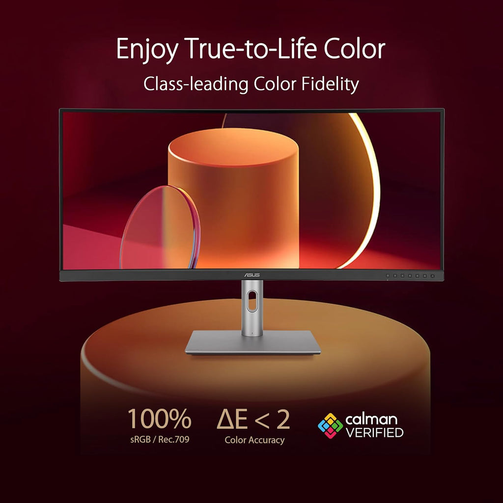 ASUS ProArt Display 34' Ultrawide Curved Professional HDR Monitor (PA34VCNV) - IPS, 21:9 3440 x 1440, 3800R Curve, 100% sRGB/Rec709, ΔE<2, Calman Verified, USB-C Docking PD 96W, RJ45, 3 Year Warranty