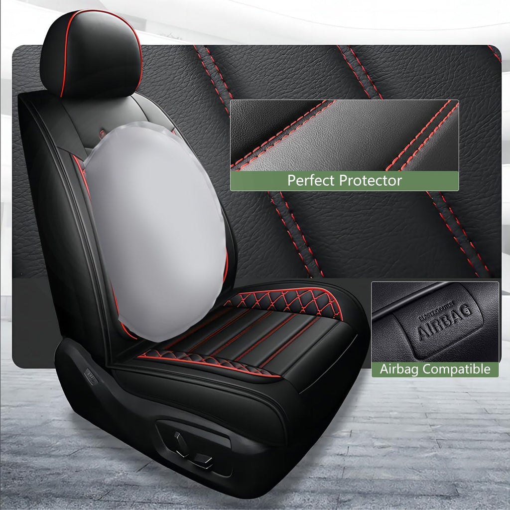 Seat Covers for Jeep Grand Cherokee 2011-2024 2025 2026,Full Set Luxury Leather Car Seat Cover Waterproof 5 Seat Protectors,Breathable Vehicle Seat Cover Airbag Compatible Cushion(Red Black, Pillows)