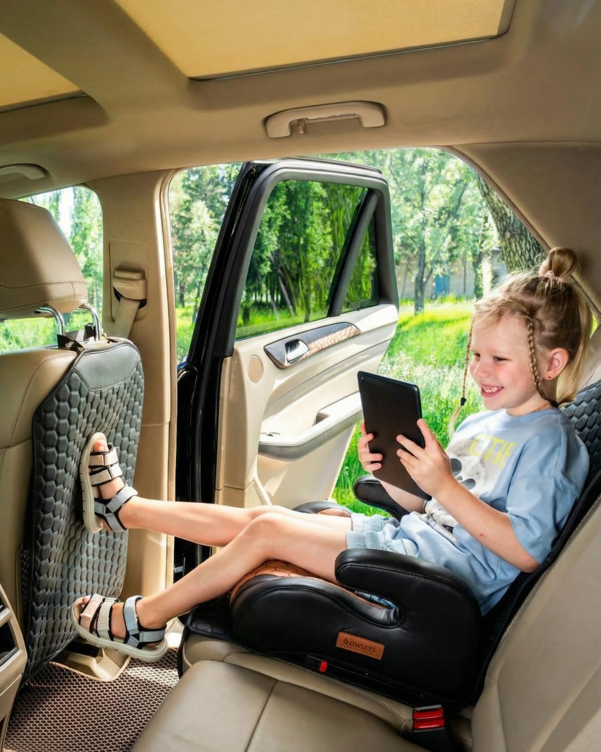 Owleys Kick Mat Back Seat Protector - Car Back Seat Cover for Kids Feet - Waterproof & Sturdy Protector for Upholstery from Dirt, Mud, Scratches and Stain (Black Set)