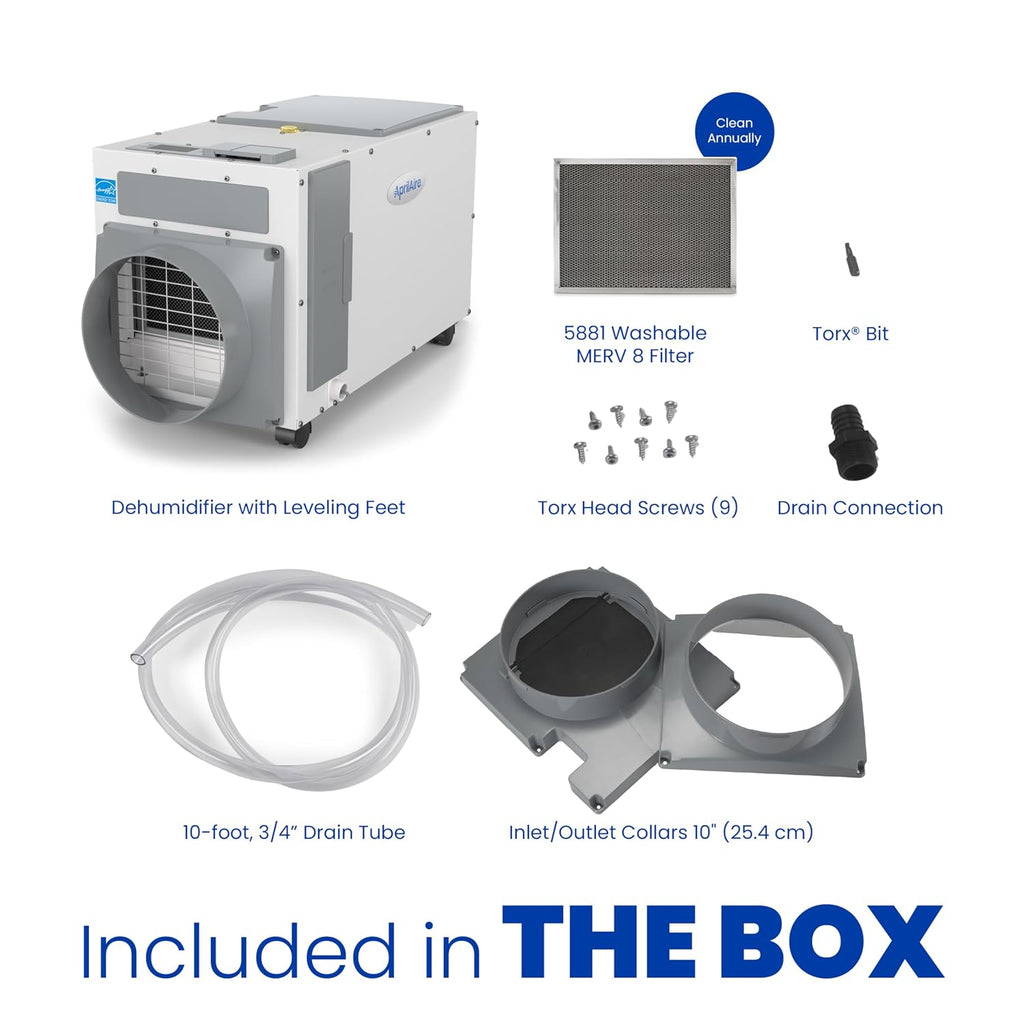 AprilAire E100C Pro 100-Pint Whole-House Dehumidifier with Castors, Energy Star Certified, Commercial-Grade Whole-Home Dehumidifier for Basement, Crawlspace, or Whole House up to 5,500 sq. ft.