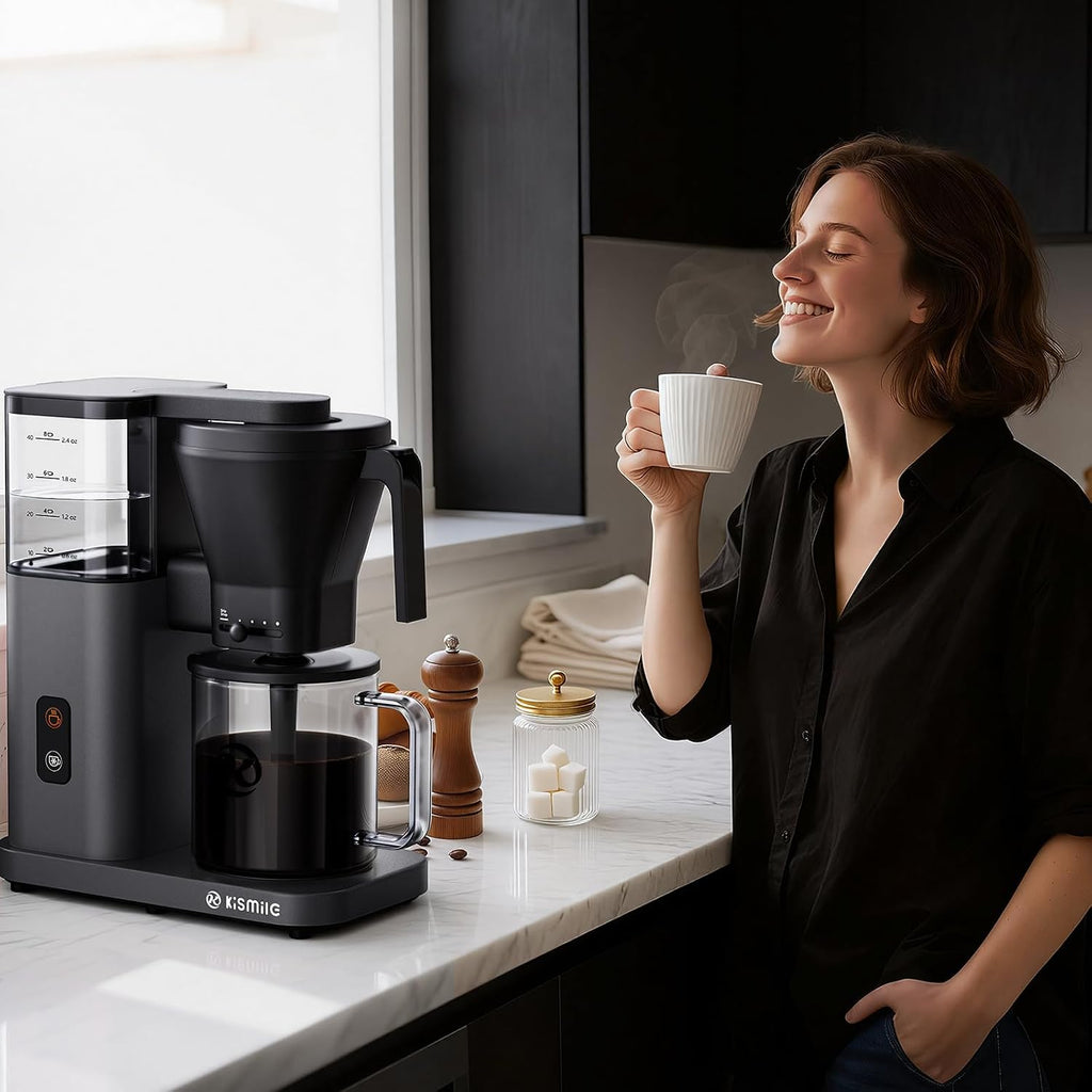 Kismile 8-Cup Drip Coffee Maker Machine, SCA-Certified,Pour Over Coffee Brewer with 3-Second Instant Heating (197-205℉), Adjustable Flow Control, Cold Brew Mode & 40-Min Keep Warm, Dark Grey