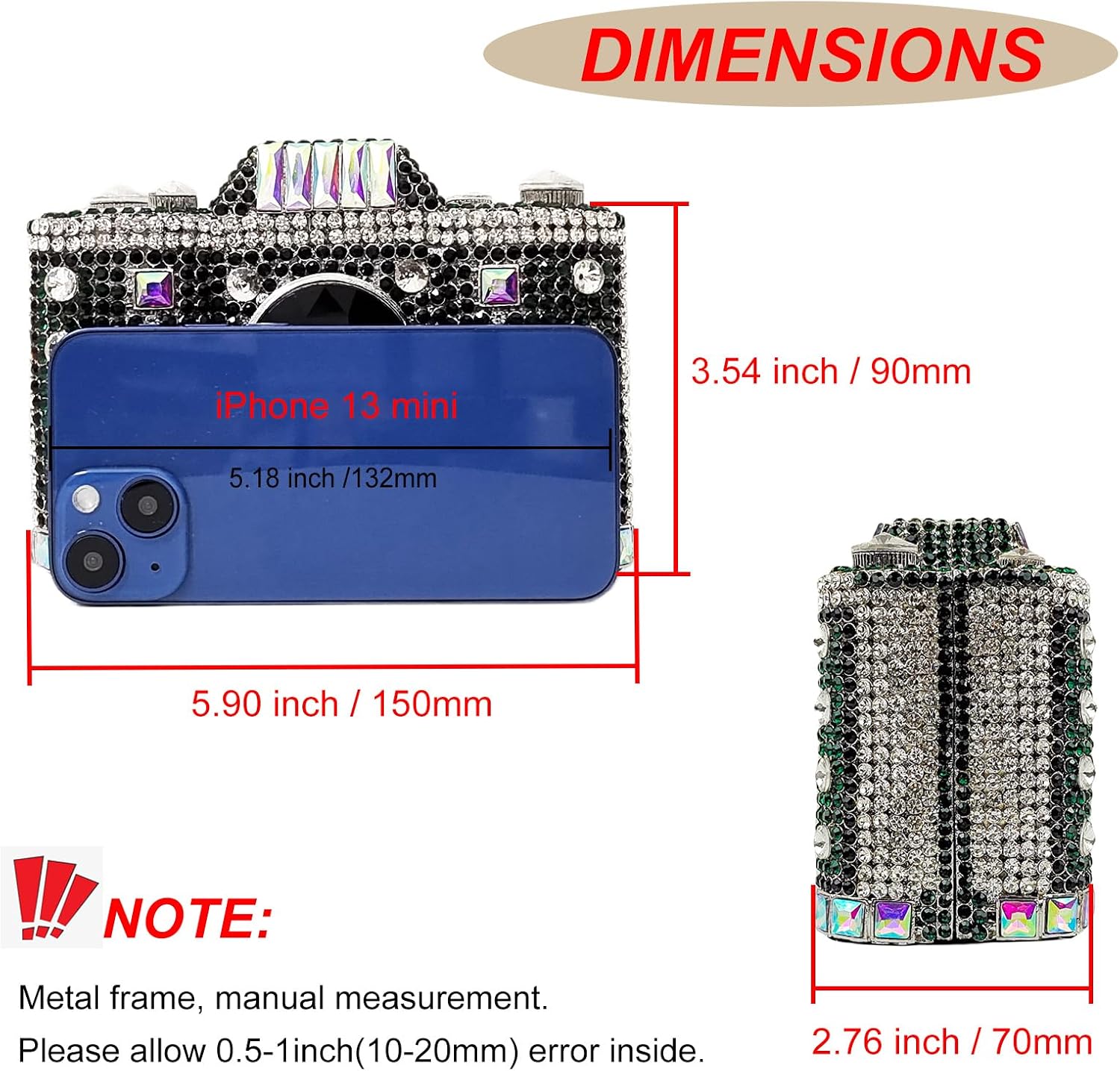 HUANG ZHUANG Cute Camera Shape Crystal Clutch Purse Mini Rhinestone Evening Bag Wedding Handbag Party Women Purse
