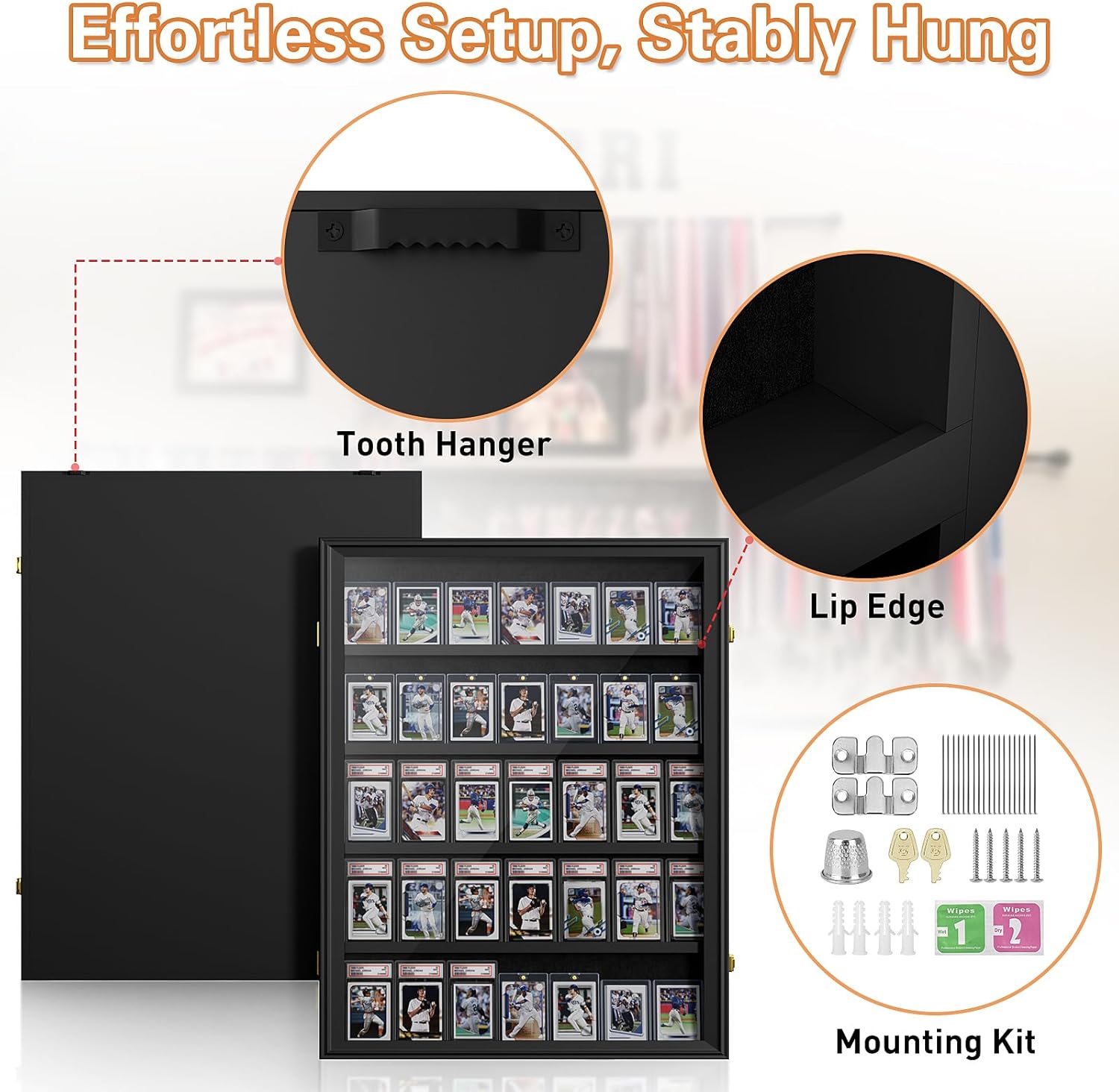 2 Pack Baseball Card Display Case, 36 Graded Card Display Frame Lockable, Trading Card Display with UV Protection Sports Card Display Case for Baseball Cards, Football Cards, Sports Cards
