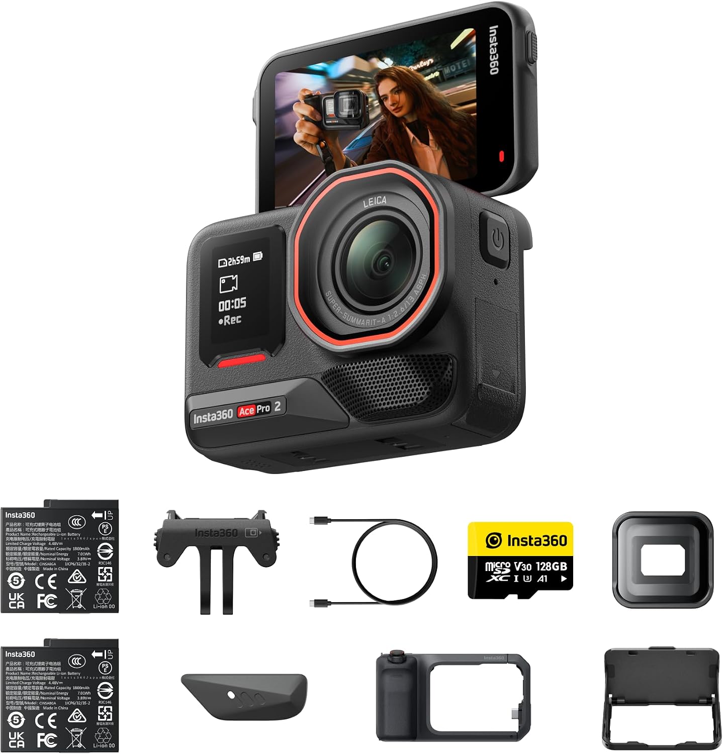 Insta360 Ace Pro 2 Videography Bundle Limited Edition - 8K Waterproof Action Camera, Co-Engineered with Leica, 1/1.3' Sensor, Xplorer Grip Pro Kit for Street Photography, Cinematic Lens