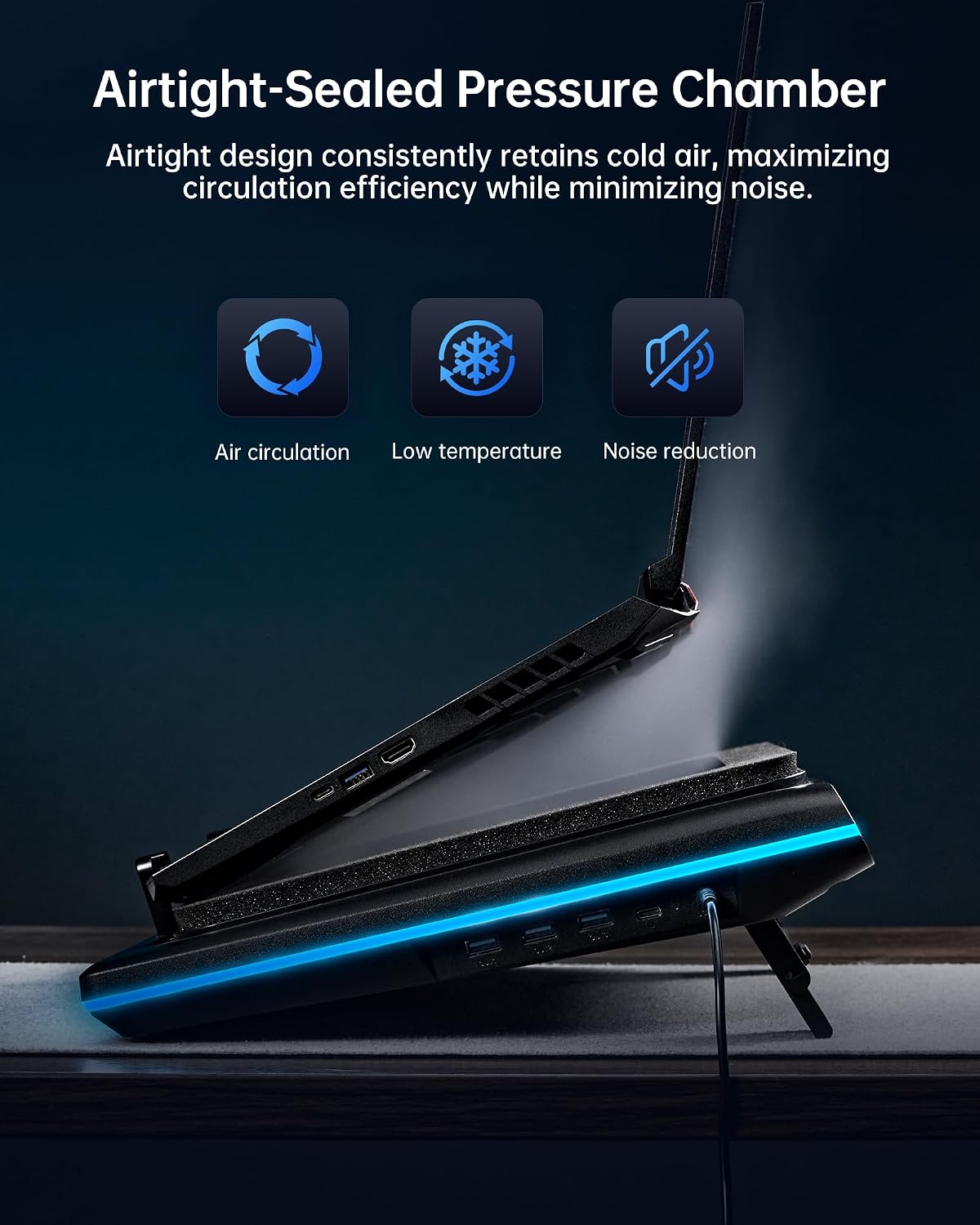 llano V12 Ultra Laptop Cooling Pad with Smart Software Control, RGB Gaming Laptop Fan Cooler Stand, 5.5' Turbo Fan, Adjustable Speed, 3-Port USB 3.0 Hub, 3 Height Stands, for 15.6'-19' Laptops, Black