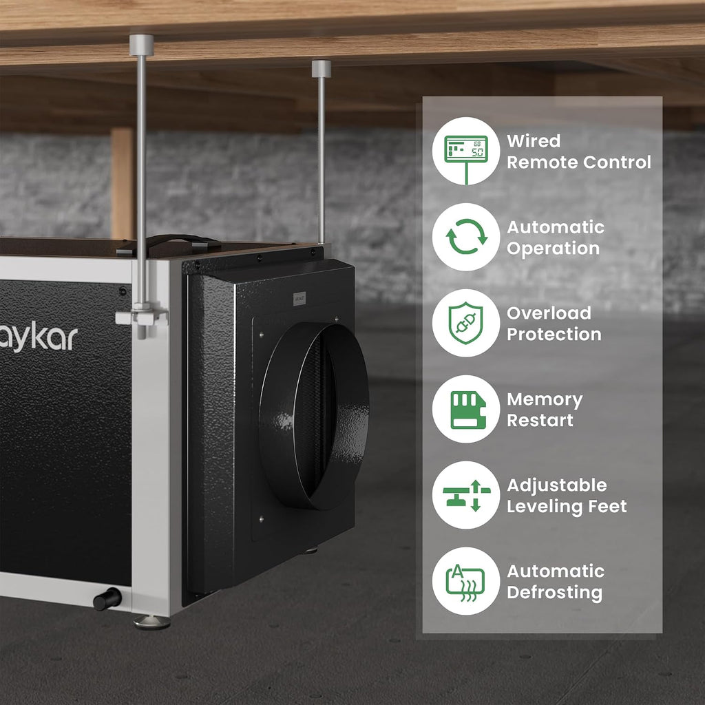 Waykar 158 Pints Crawl Space Dehumidifier with Remote Control up to 6,500 sq. ft., Dual Duct HVAC Commercial Whole-House Dehumidifier for Basement, Industry Water Damage Unit - 5-Year Quality Coverage